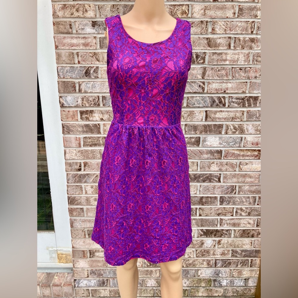 Hot Pink & Purple Lace Overlay Dress